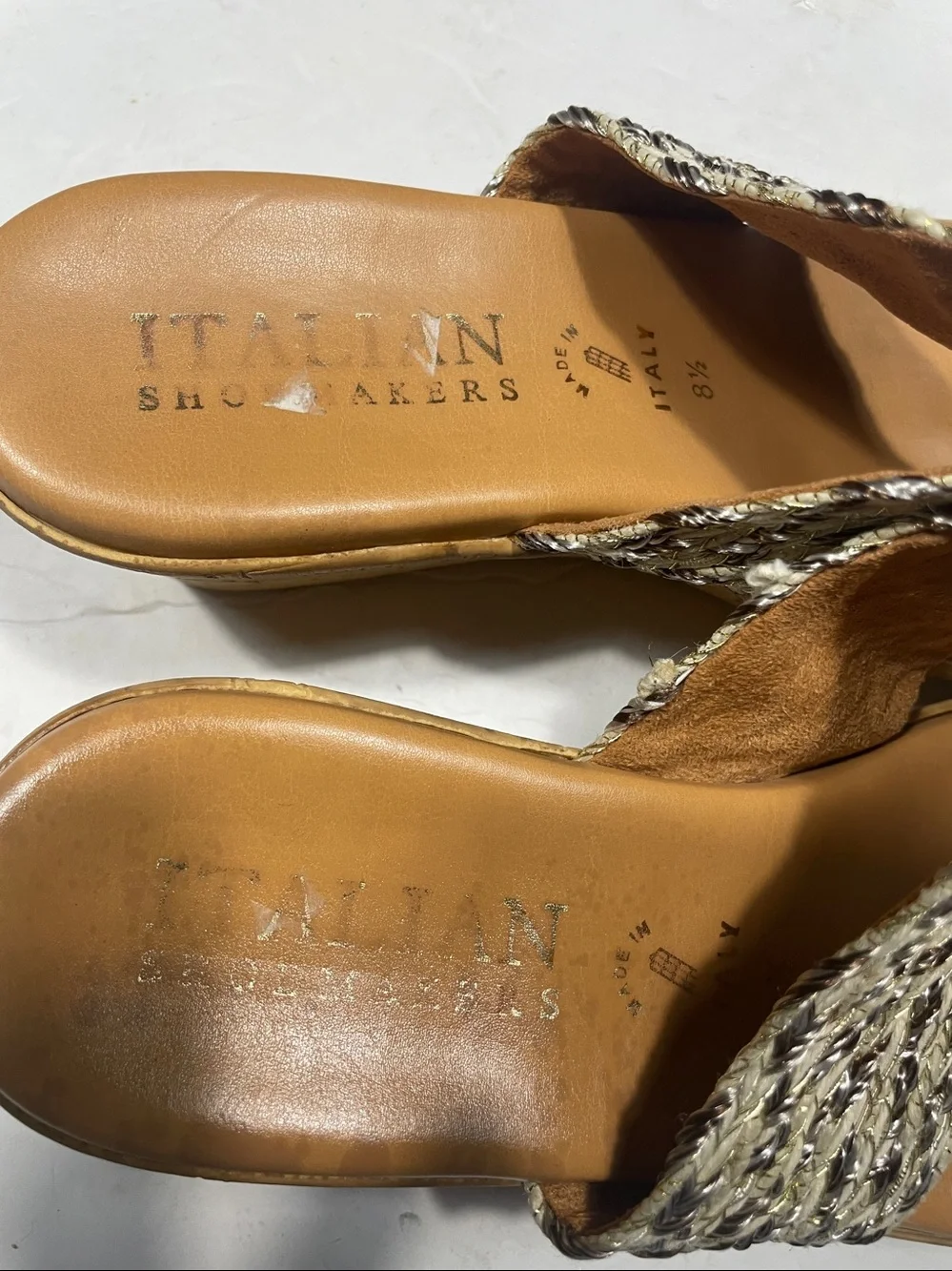 Italian Shoemakers Tan Made in Italy Braided-Strap Wedge Sandal sz 8.5